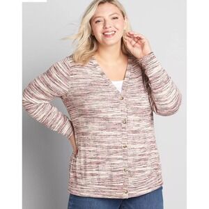 Lane Bryant Space Dye Button Front Cardigan Burgundy Cream Size 18/20 NEW